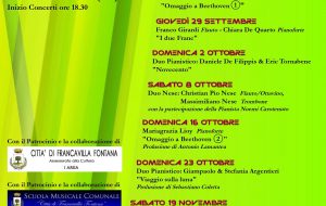 Dal 9 settembre al via la stagione concertistica Autunnale alla Scuola Musicale Comunale di Francavilla