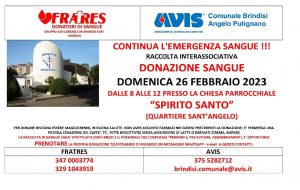 AVIS: domenica 26 raccolta straordinaria di sangue presso la parrocchia di Sant’Angelo