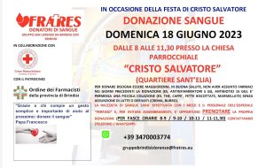 Domenica 18 a Sant’Elia raccolta sangue organizzata da Gruppo Fratres e Croce Rossa