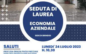 Lunedi 24 la seduta di laurea in Economia Aziendale – sede di Brindisi