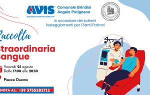 Emergenza Sangue: Venerdì 25 dalle 17.00 raccolta straordinaria presso la Cattedrale di Brindisi