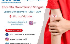 Avis: Sabato 30 Settembre raccolta straordinaria di sangue in Piazza della Vittoria