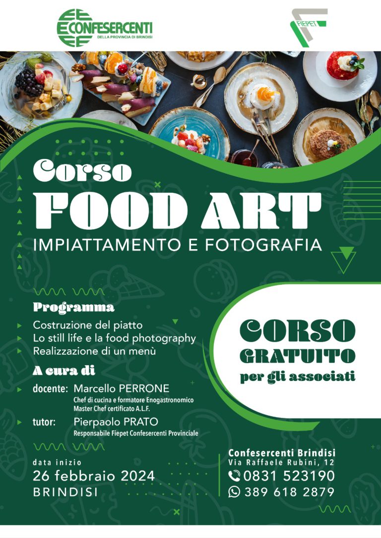 Confesercenti: Lunedì 26 Febbraio parte il Corso di Cucina “Food Art”