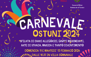 Tutto pronto per il Carnevale Ostuni 2024: due giorni di divertimento nella Villa Comunale