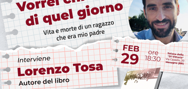 Lorenzo Tosa presenta a Mesagne il suo nuovo libro “Vorrei