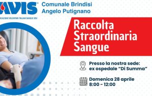 Avis: domenica 28 raccolta di sangue straordinaria presso l’ex Ospedale Di Summa