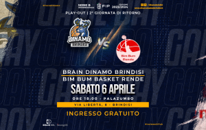 La Brain Dinamo Brindisi torna in campo: sabato 6 aprile contro Rende ingresso gratuito al PalaZumbo