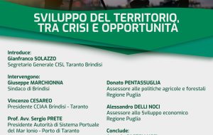 Sviluppo del Territorio, tra crisi e opportunità: lunedì 22 convegno Cisl a Brindisi