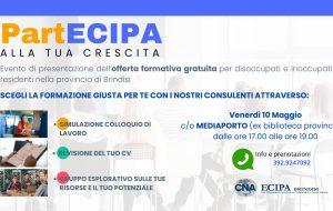 ECIPA Brindisi: Venerdì 10 maggio evento gratuito per giovani disoccupati