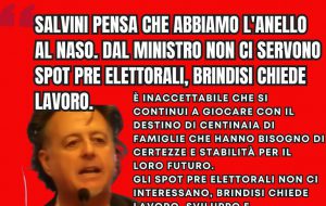 Macchia: «Salvini pensa che abbiamo l’anello al naso. Dal ministro non ci servono spot pre elettorali, Brindisi chiede lavoro»