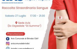 Avis: sabato 27 raccolta straordinaria di sangue presso l’ex ospedale Di Summa