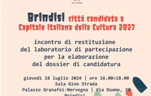 Brindisi Capitale della Cultura: giovedì 18 nuovo laboratorio di partecipazione