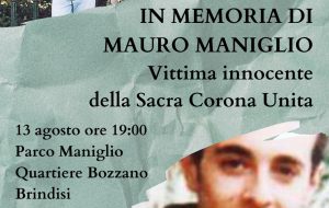 Martedì 13 si ricorda Mauro Maniglio, vittima innocente della Sacra Corona Unita