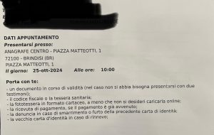 Inaudito al Comune di Brindisi: nessun dipendente al rinnovo delle carte di identità, respinti gli utenti, anche quelli già prenotati