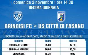 Brindisi-Fasano: non più di 200 tifosi ospiti al Fanuzzi