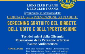 Lions Club Fasano e Leo Club insieme per la prevenzione del diabete, dell’ipertensione e delle patologie dell’udito con controlli aperti a tutti