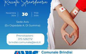 Avis: Sabato 30 Novembre raccolta straordinaria di sangue presso l’ex Ospedale Di Summa