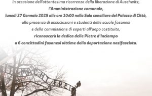 Fasano celebra il Giorno della Memoria: appuntamento lunedì 27 nella Sala consiliare