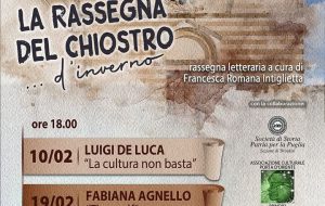 “La cultura non basta” di Luigi De Luca apre “La Rassegna del Chiostro d’inverno”