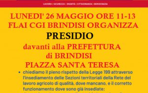 Dai campi al voto: Legalità e dignità nel lavoro: il 26 maggio presidio davanti alla Prefettura di Brindisi