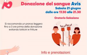Avis: Sabato 21 Giugno raccolta sangue all’Oratorio dei Salesiani di Brindisi