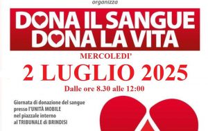 Continua la solidarietà dei Magistrati brindisini: il 2 Luglio nuova giornata di donazione di sangue in Tribunale