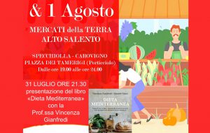 Specchiolla celebra la Dieta Mediterranea: il 31 luglio la presentazione del libro di Vincenza Gianfredi e Daniele Nucci ai Mercati della Terra Alto Salento