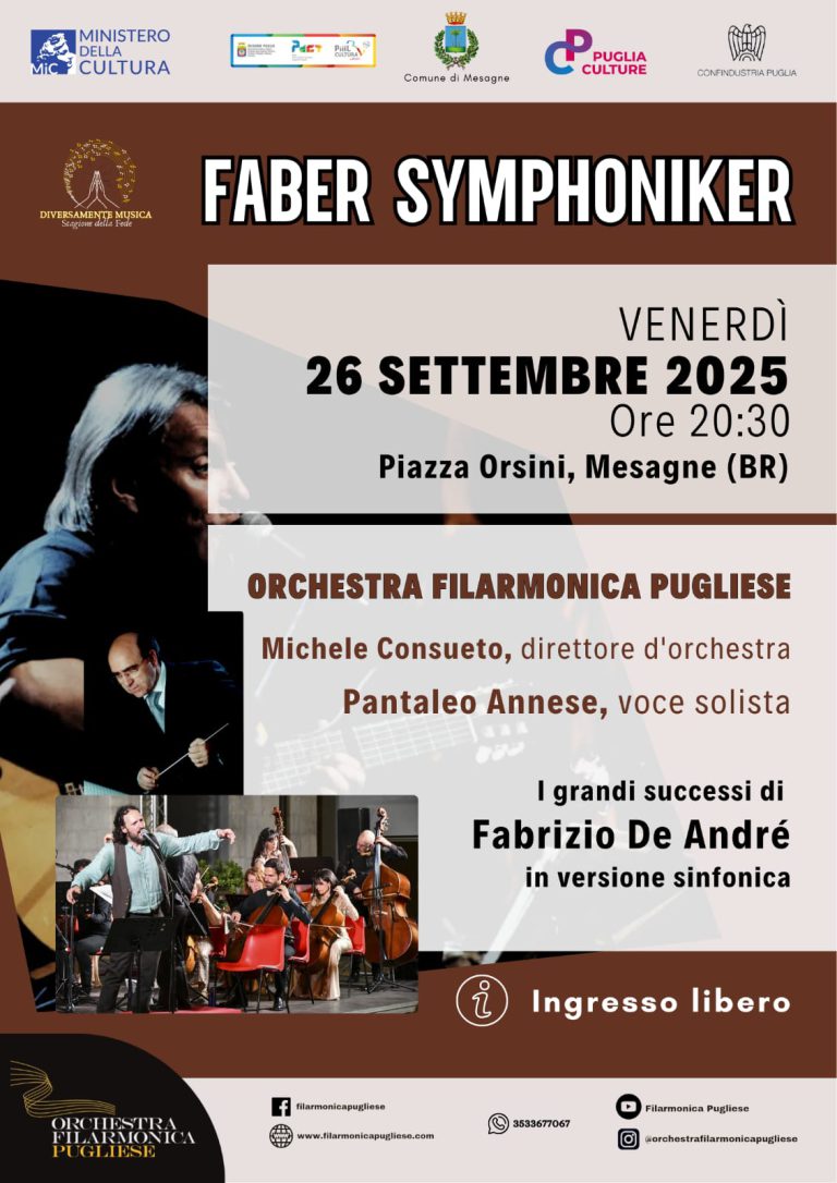 Faber Symphoniker: a Mesagne il 26 settembre i successi di De André in chiave sinfonica