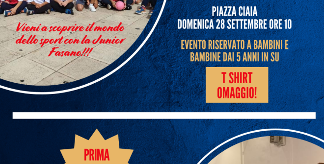 Domenica 28, in piazza Ciaia l’Open Day della Junior Fasano