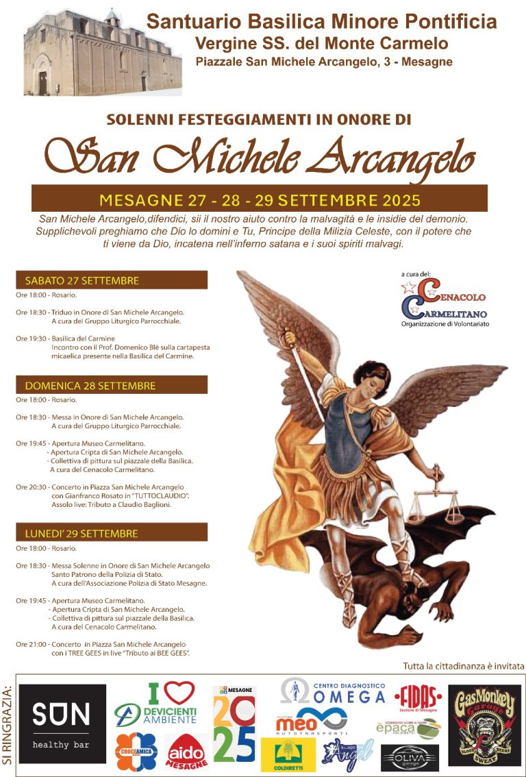 Festeggiamenti solenni per San Michele Arcangelo a Mesagne: 27, 28 e 29 settembre