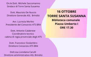 Servizi in favore di utenti oncologici: giovedì 16 ottobre l’incontro pubblico a Torre Santa Susanna