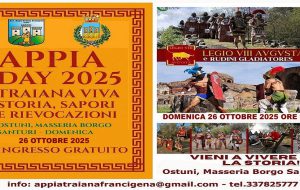 Appia Day 2025 – Traiana Viva: domenica 26 ottobre appuntamento a Masseria Borgo Santuri