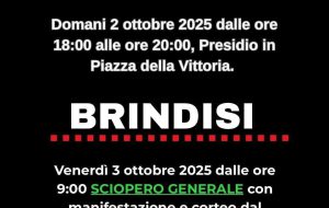 Domani sciopero generale: a Brindisi il corteo si raduna alle 8.30 al Piazzale della Stazione