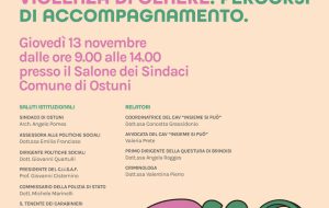 Ostuni, giovedì 13 novembre giornata formativa per rafforzare la rete di supporto alle donne vittime di violenza di genere