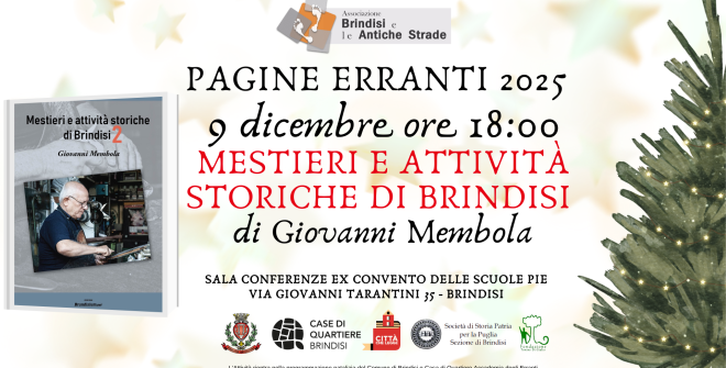 Giovanni Membola presenta “I mestieri e le attività storiche di Brindisi 2” all’ex Convento delle Scuole Pie