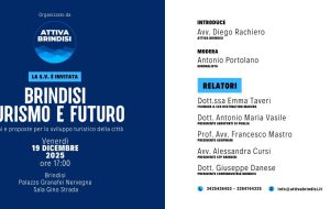 Attiva Brindisi mette il turismo al centro del confronto: venerdì 19 dicembre esperti e istituzioni a Palazzo Granafei Nervegna