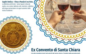 Sapòri Antìcu – Vinu e Poesìe ti na Vota: domenica 18 letture in vernacolo, musica popolare e degustazioni all’Ex Convento di Santa Chiara
