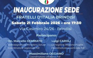 Fratelli d’Italia Brindisi inaugura la nuova sede cittadina: appuntamento sabato 21 febbraio