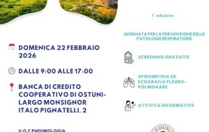 Domenica ad Ostuni la 1° edizione della Giornata per la prevenzione delle patologie respiratorie