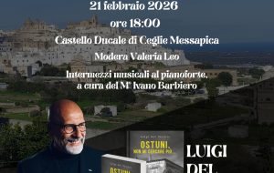 Sabato 21 febbraio, a Ceglie Messapica, Luigi Del Vecchio presenta “Ostuni. Non mi cercare più…” al Castello Ducale