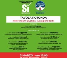 Lunedì 3 marzo a Brindisi tavola rotonda “SiRiforma”: confronto su giustizia, legalità e riforme