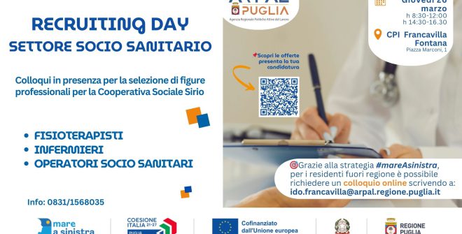 ARPAL Puglia organizza due giornate di selezione  presso il Centro per l’Impiego di Francavilla Fontana