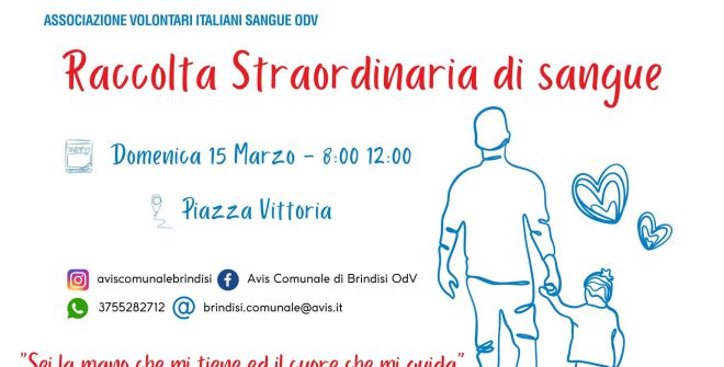 Avis: domenica 15 marzo donazione straordinaria si sangue in Piazza Vittoria