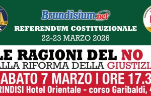 NO al Referendum sulla Giustizia: sabato 7 Marzo incontro pubblico a Brindisi con magistrati avvocati, società civile e uomini delle Istituzioni
