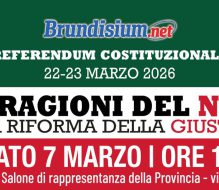 NO al Referendum sulla Giustizia: sabato 7 Marzo incontro pubblico a Brindisi con magistrati avvocati, società civile e uomini delle Istituzioni
