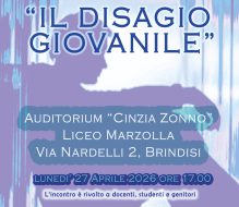 Disagio giovanile: domani incontro conclusivo al Polo Liceale Marzolla Leo Simone Durano