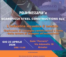 Il futuro dell’industria nasce tra i banchi di scuola: Polo “Messapia” e Scandiuzzi firmano il Patto per il lavoro