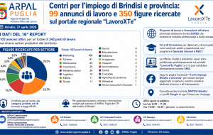 Centri per l’impiego di Brindisi e provincia: 99 annunci di lavoro e 350 figure ricercate sul portale regionale “LavoroXTe”