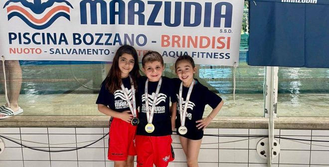 Tre piccoli nuotatori della Marzudia Brindisi fanno incetta di medaglie al campionato nazionale di Riccione