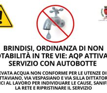 Brindisi, ordinanza di non potabilità in tre vie: AQP attiva un’autobotte per i residenti